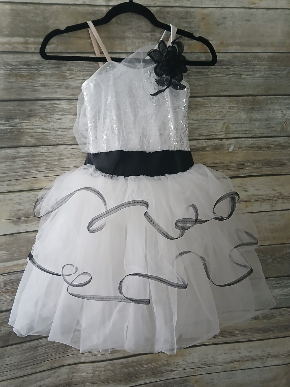 White and Black Tulle Dance Costume, Sparkle Bodice, Curtain Call, Ballet